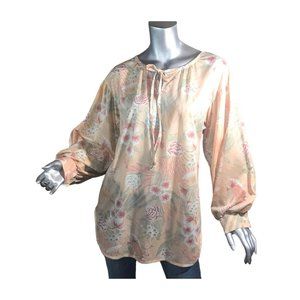 Vintage You & i Women's Large Peasant Style Blouse Peach Floral Pattern Tunic To